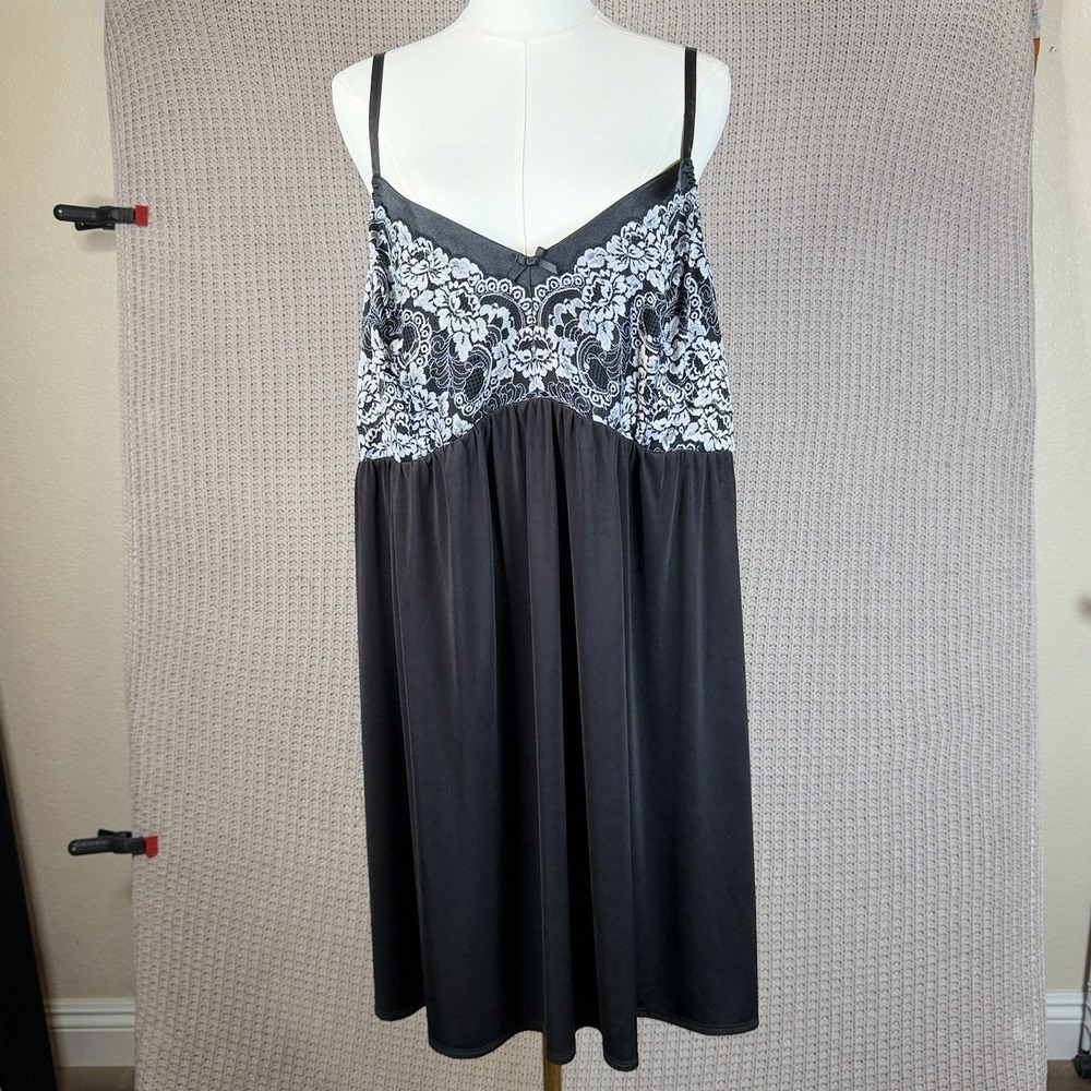 3X Delta Burke Vintage Black Flora Lace Babydoll Lingerie Nightie Chemise Slip - Picture 3 of 11